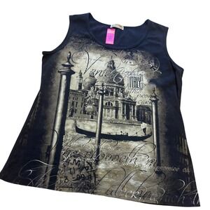 Y2k Blue Canyon Clothing Cotton Eurostyle Italy Tank Top Black Rhinestone XL